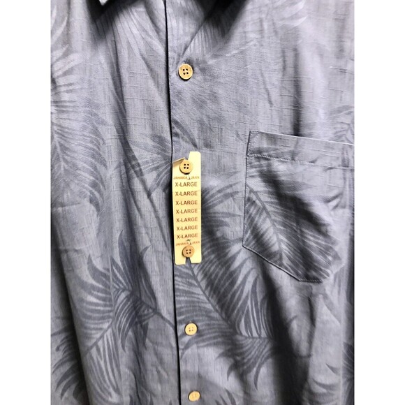 Jimmy Jaxx Button Up Short Sleeve Shirt XL/EG Blue Palm Leaves 100% Silk - Picture 3 of 9